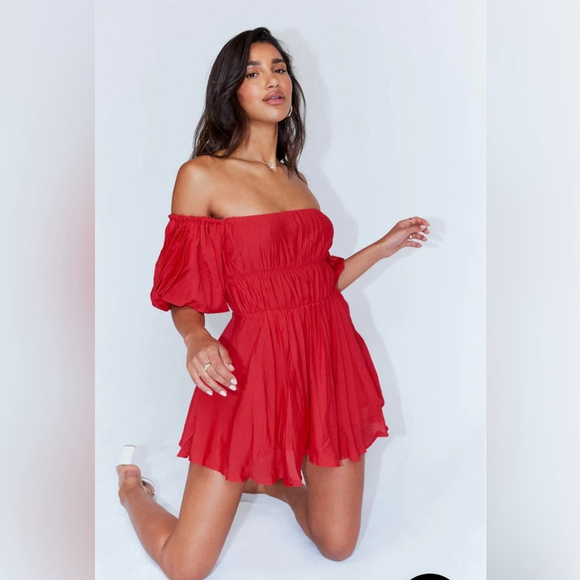 Princess Polly Red Off-Shoulder Dress mini dress puff sleeve - Picture 2 of 10